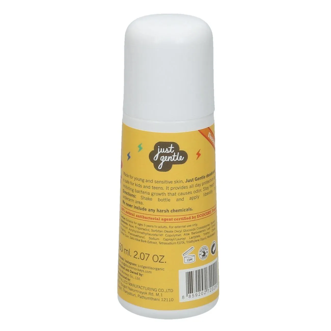 Just Gentle Organic Kids Deodorant - Unscented - Aluminium Free - 60ml