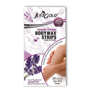 JUST GOLD BODY WAX STRIPS LAVENDER  EXTRACTS 20 STRIPS LARGE