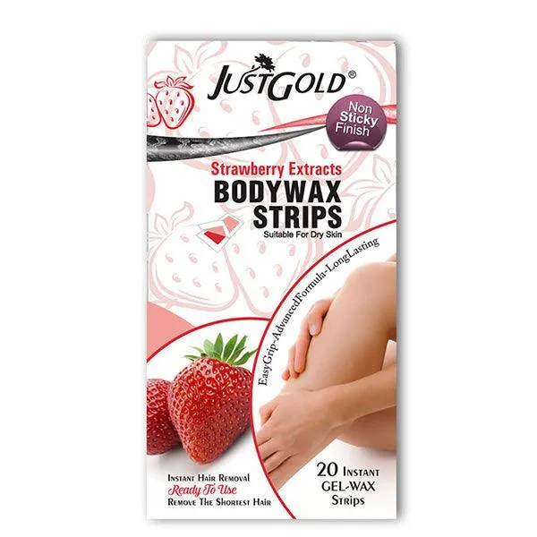 JUST GOLD BODY WAX STRIPS STRAWBERRY EXTRACTS 20 STRIPS LARGE