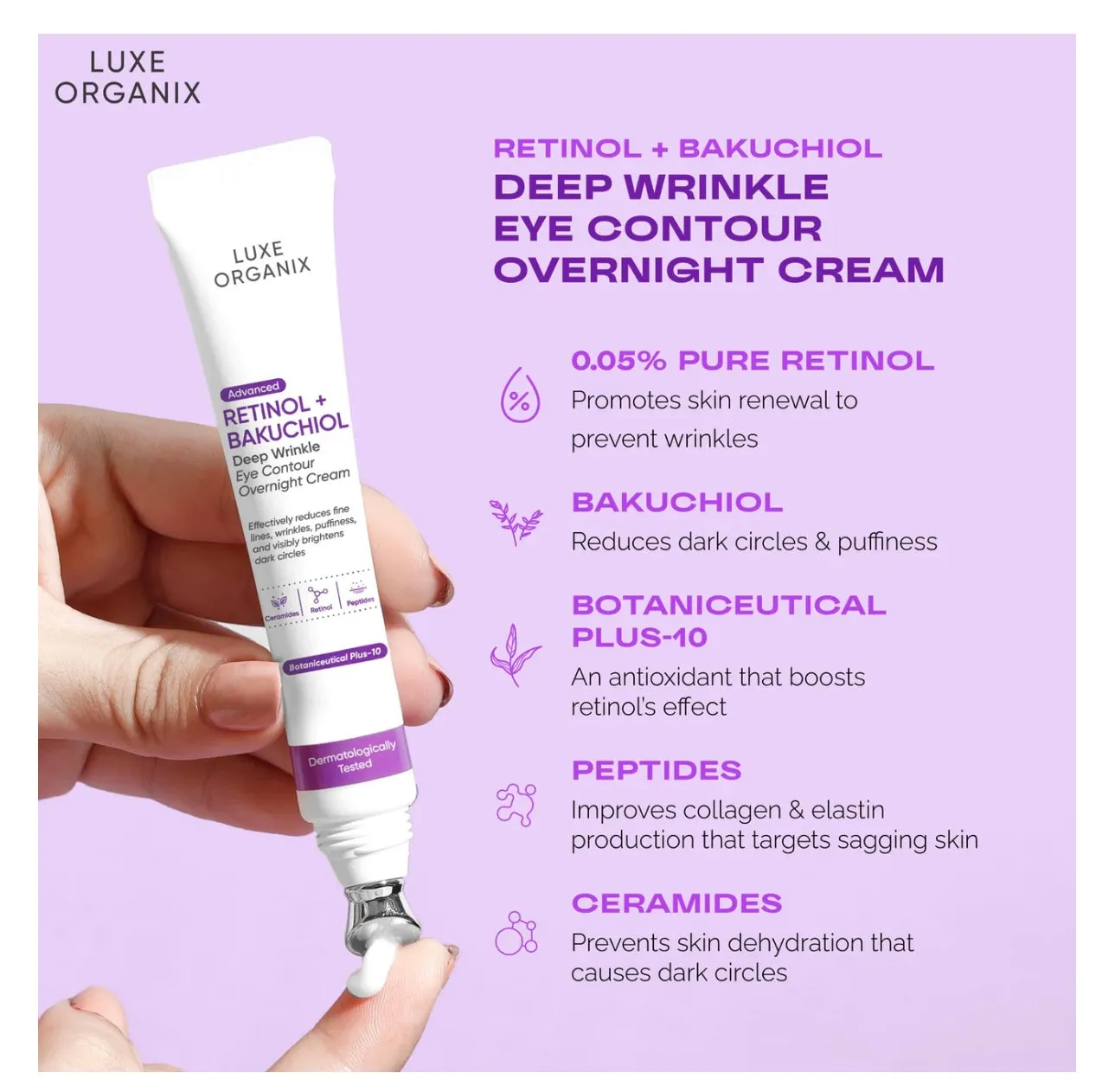 Luxe Organix Advanced Retinol   Bakuchiol Deep Wrinkle Eye Contour Cream 12g