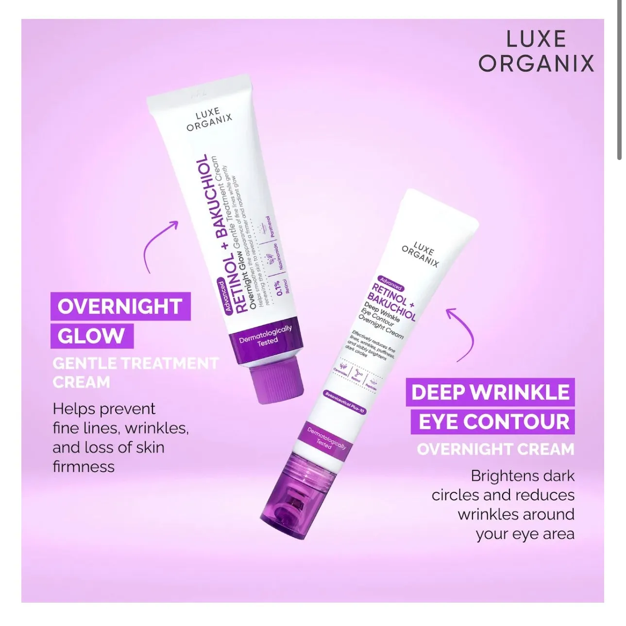 Luxe Organix Advanced Retinol   Bakuchiol Deep Wrinkle Eye Contour Cream 12g