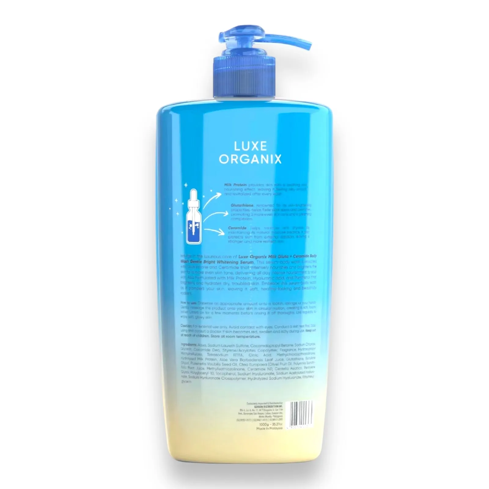 Luxe Organix - Milk Gluta   Ceramide Gentle Bright Serum Perfume Infused Body Wash 1000g ( BLUE )