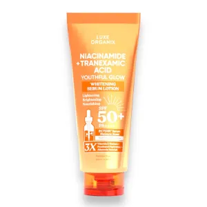 Luxe Organix - Niacinamide   “ TRANEXAMIC ACID “ Youthful Glow Whitening Serum Lotion SPF50 PA     200ml - ( ORANGE )