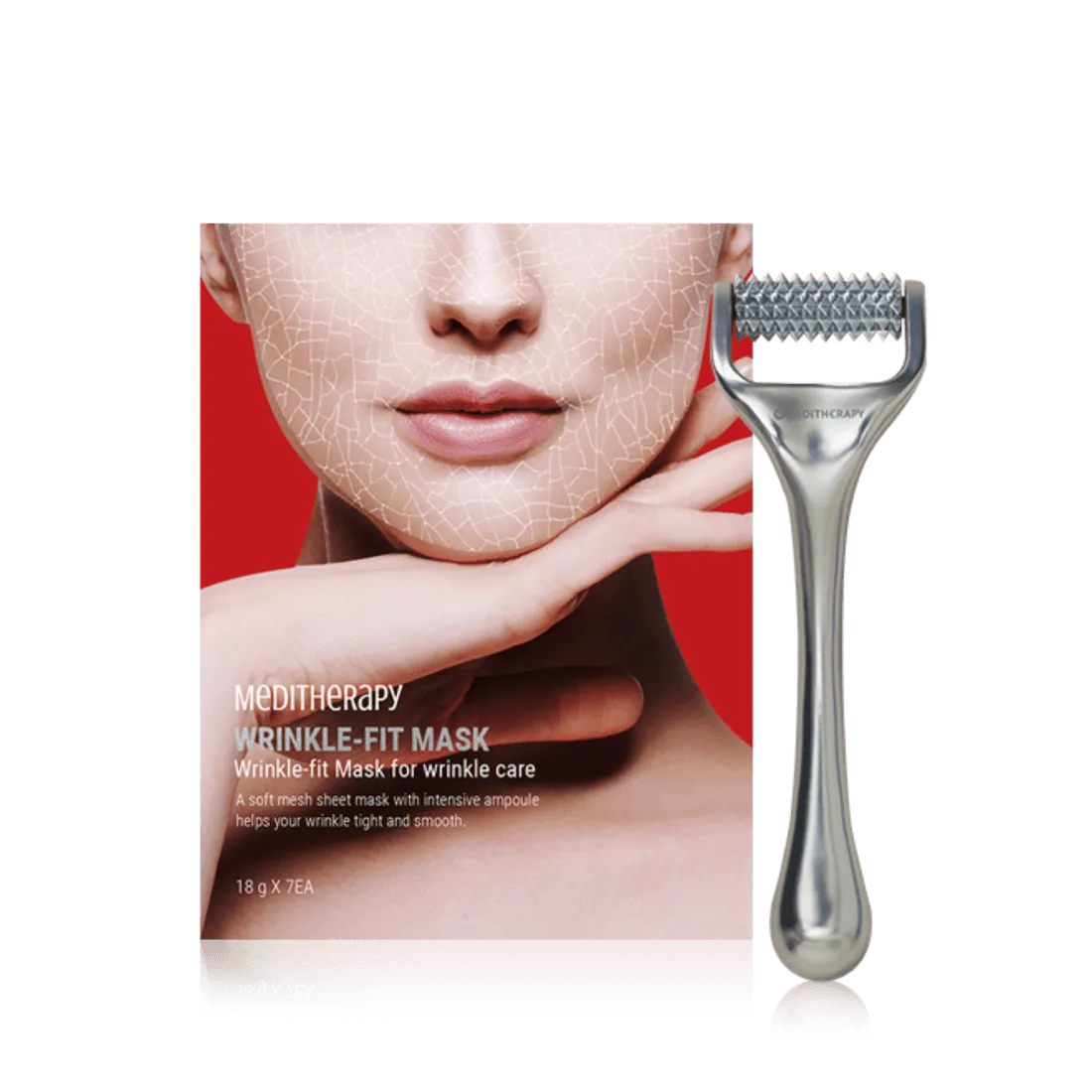 MEDITHERAPY Wrinkle fit Mesh Sheet Collagen Masks 7EA   Boosting Roller 1EA