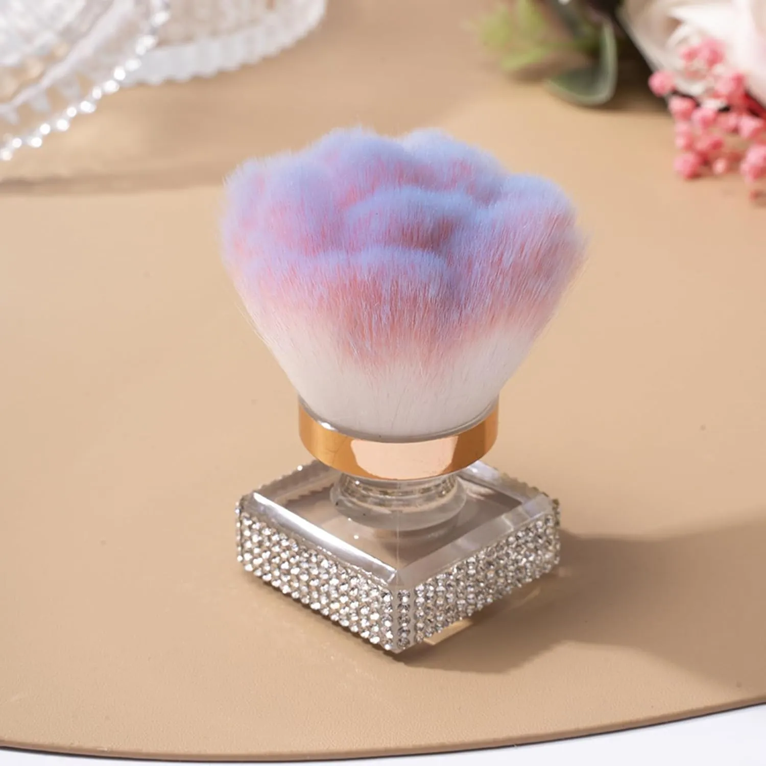 Nail Art Dusting Brush Makeup Brush with Rhinestone Handle Nail Art Dust Powder Remover Cleaner Brush Multi purpose Loose Power Blush White