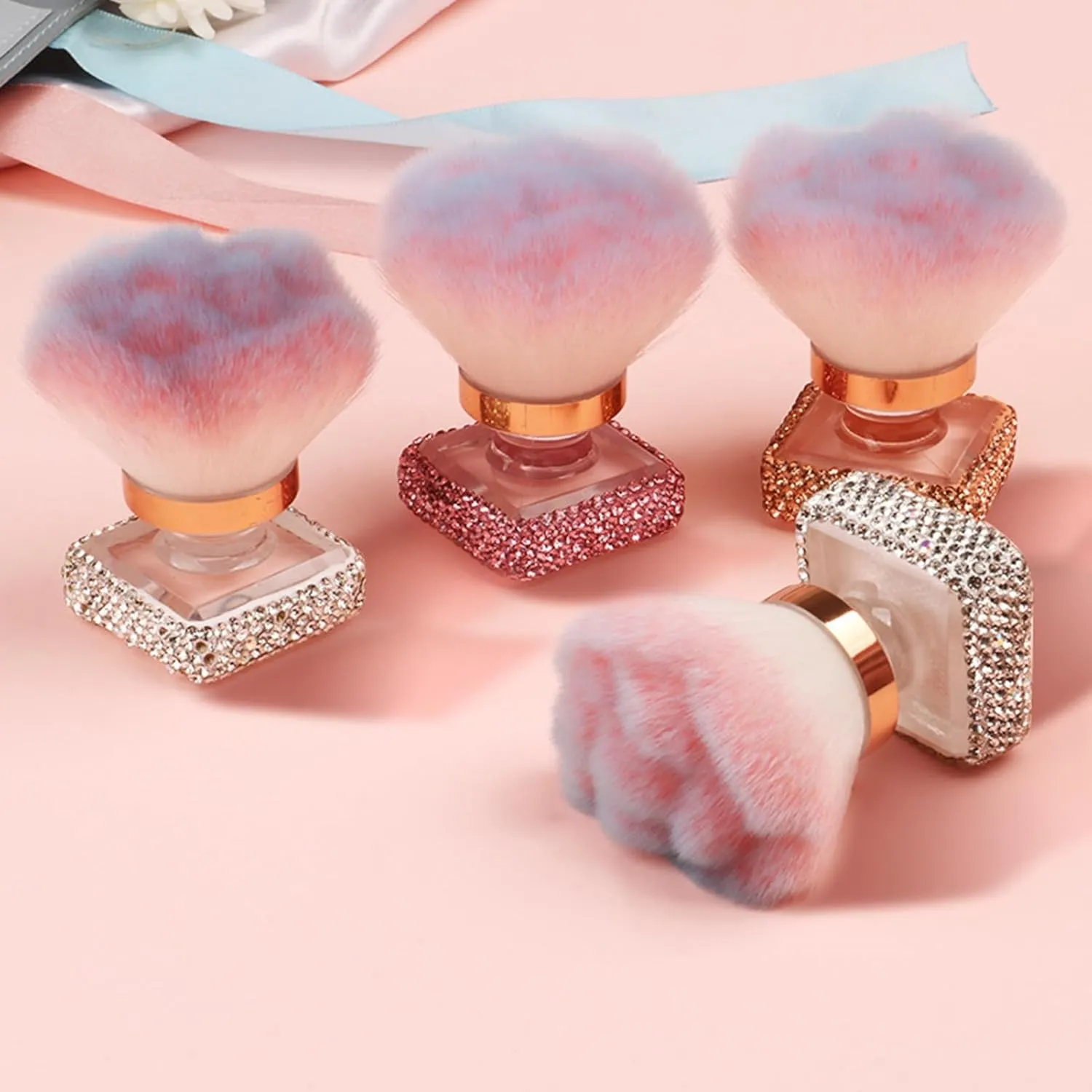 Nail Art Dusting Brush Makeup Brush with Rhinestone Handle Nail Art Dust Powder Remover Cleaner Brush Multi purpose Loose Power Blush White