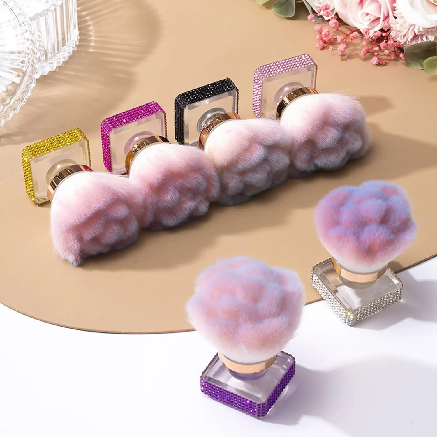 Nail Art Dusting Brush Makeup Brush with Rhinestone Handle Nail Art Dust Powder Remover Cleaner Brush Multi purpose Loose Power Blush White