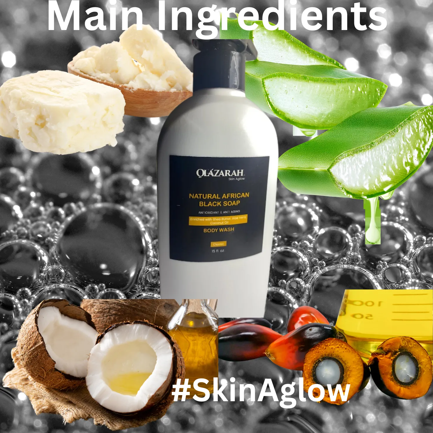 Natural African Black Soap Body Wash/Gel: Antioxidant & Anti-Aging Skin | 15 Fl. oz.