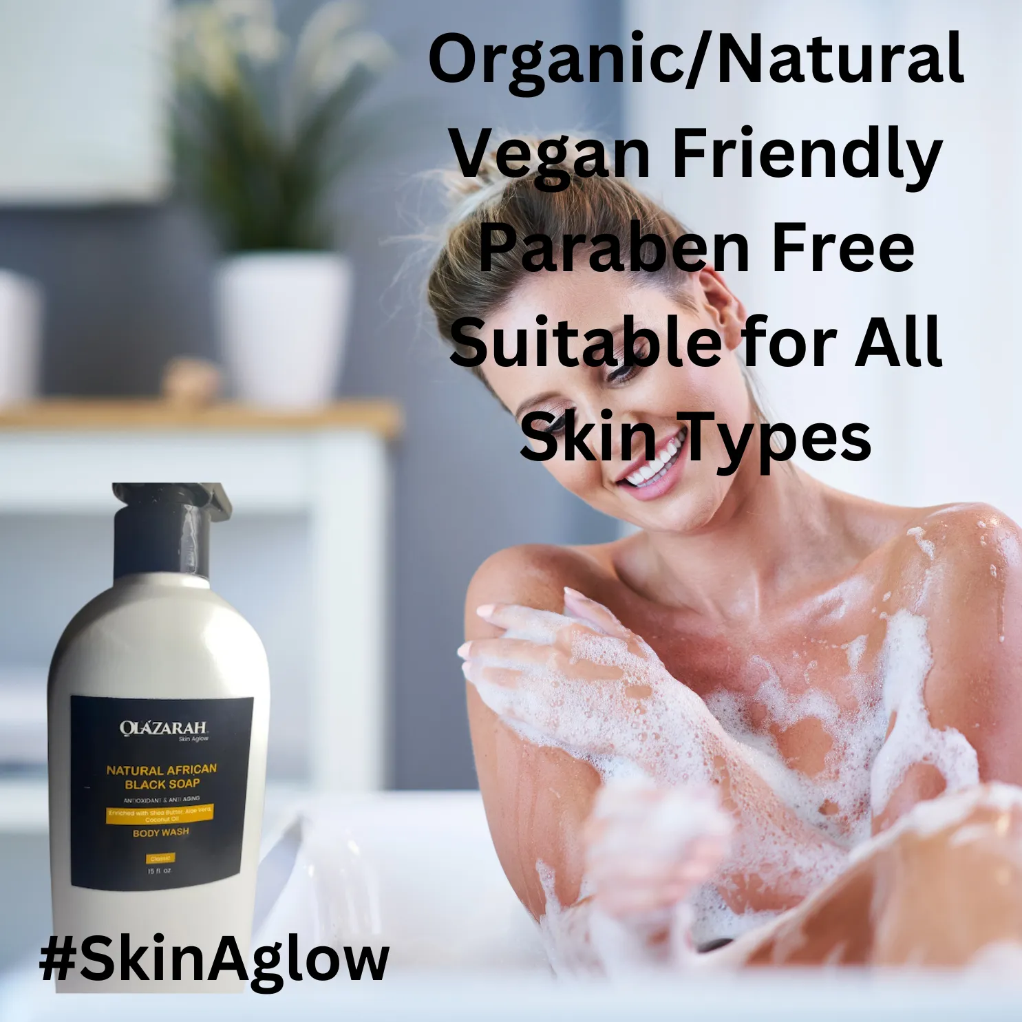 Natural African Black Soap Body Wash/Gel: Antioxidant & Anti-Aging Skin | 15 Fl. oz.