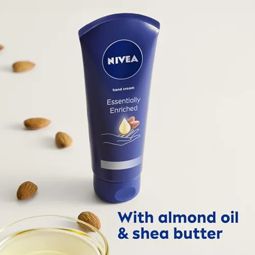 NIVEA Moisturizing Must-Haves Skin Care Set, Essentially Enriched Hand Cream with Almond Oil and Shea Butter, 2.6 Oz Tube (Pack of 2)   Moisture Lip Care Lip Balm, 0.17 Oz Stick (Pack of 2)