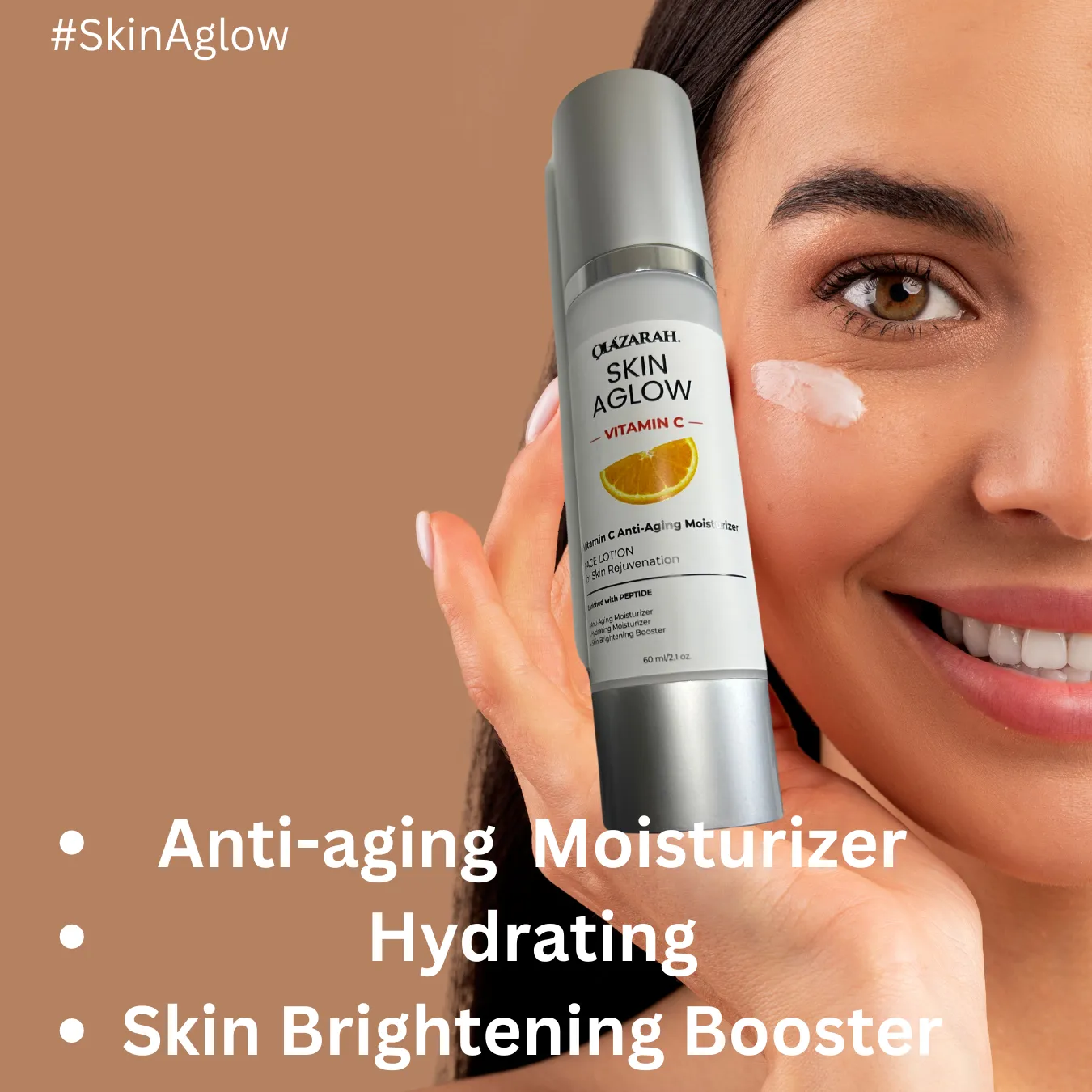 OLAZARAH Skin Aglow Vitamin C Anti-Aging Moisturizer Face Lotion for Skin Rejuvenation, Enriched with Peptide, 2.1 Fl. oz.