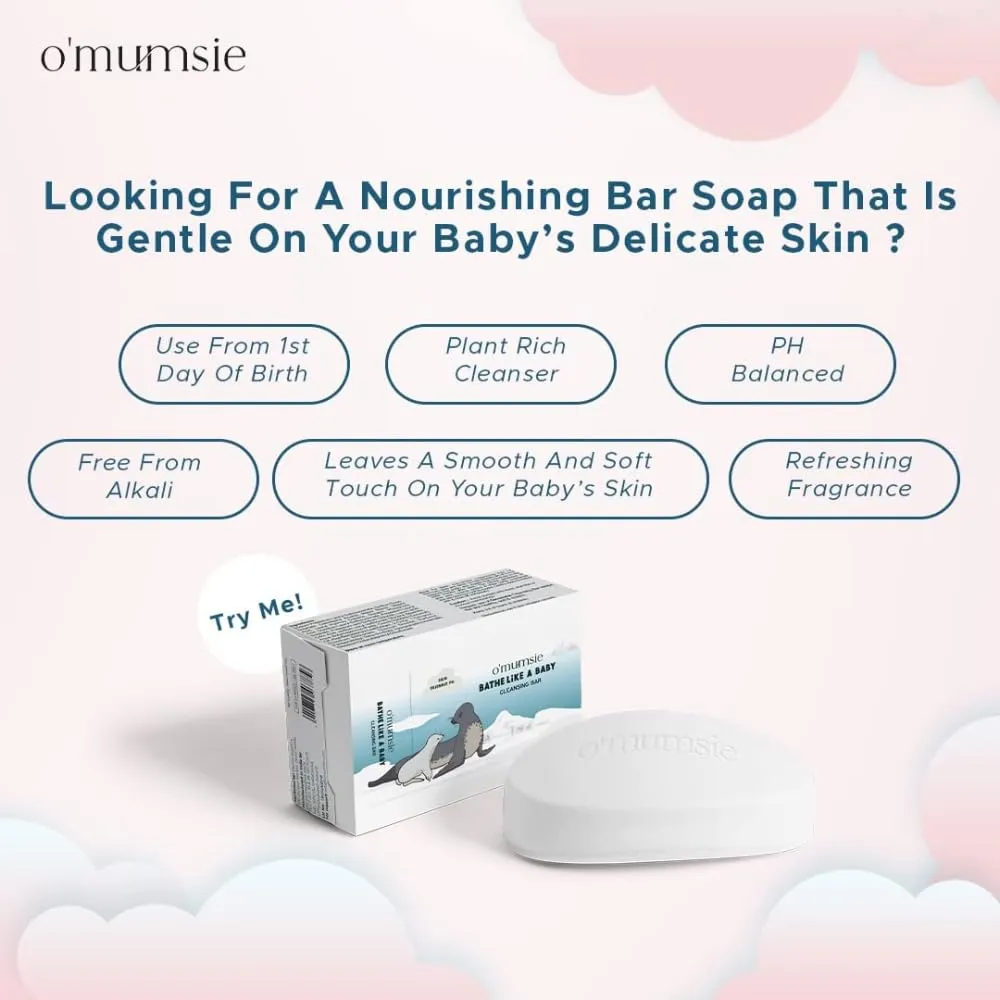 O'mumsie Bathe Like A Baby | Moisture Bathing Bar Baby Soap | Pack of 2