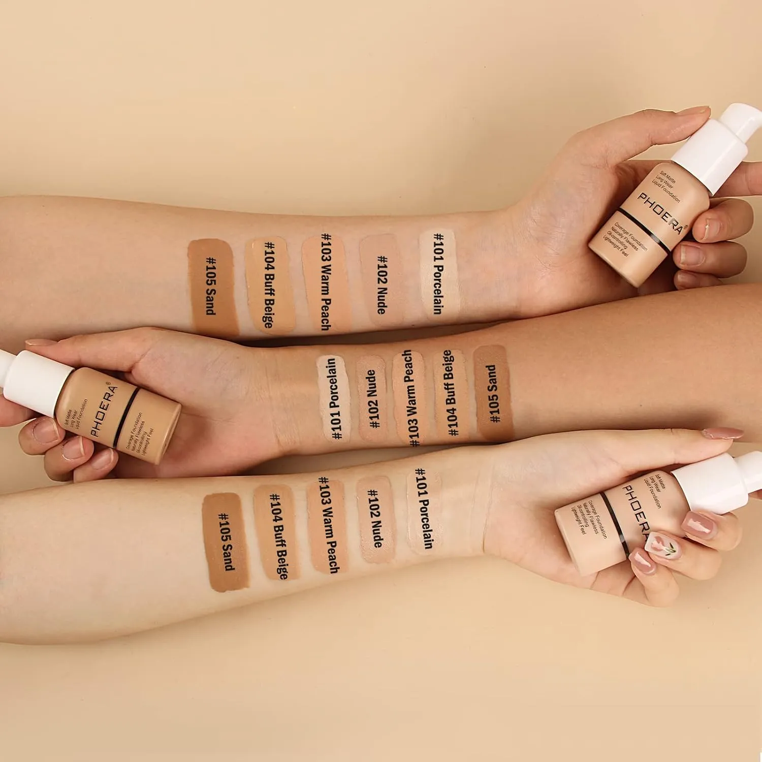 PHOERA Foundation Makeup, Flawless Soft Matte Oil Control Liquid Foundation, Full Coverage Mattle Oil-Control Concealer for Older Women, Great Choice For Gift (#101 Porcelain)