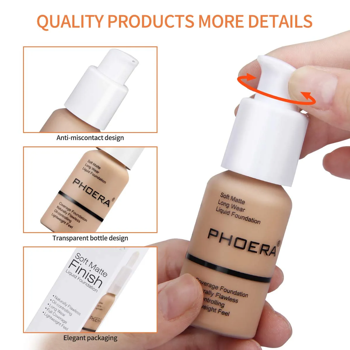 PHOERA Foundation Makeup, Flawless Soft Matte Oil Control Liquid Foundation, Full Coverage Mattle Oil-Control Concealer for Older Women, Great Choice For Gift (#101 Porcelain)