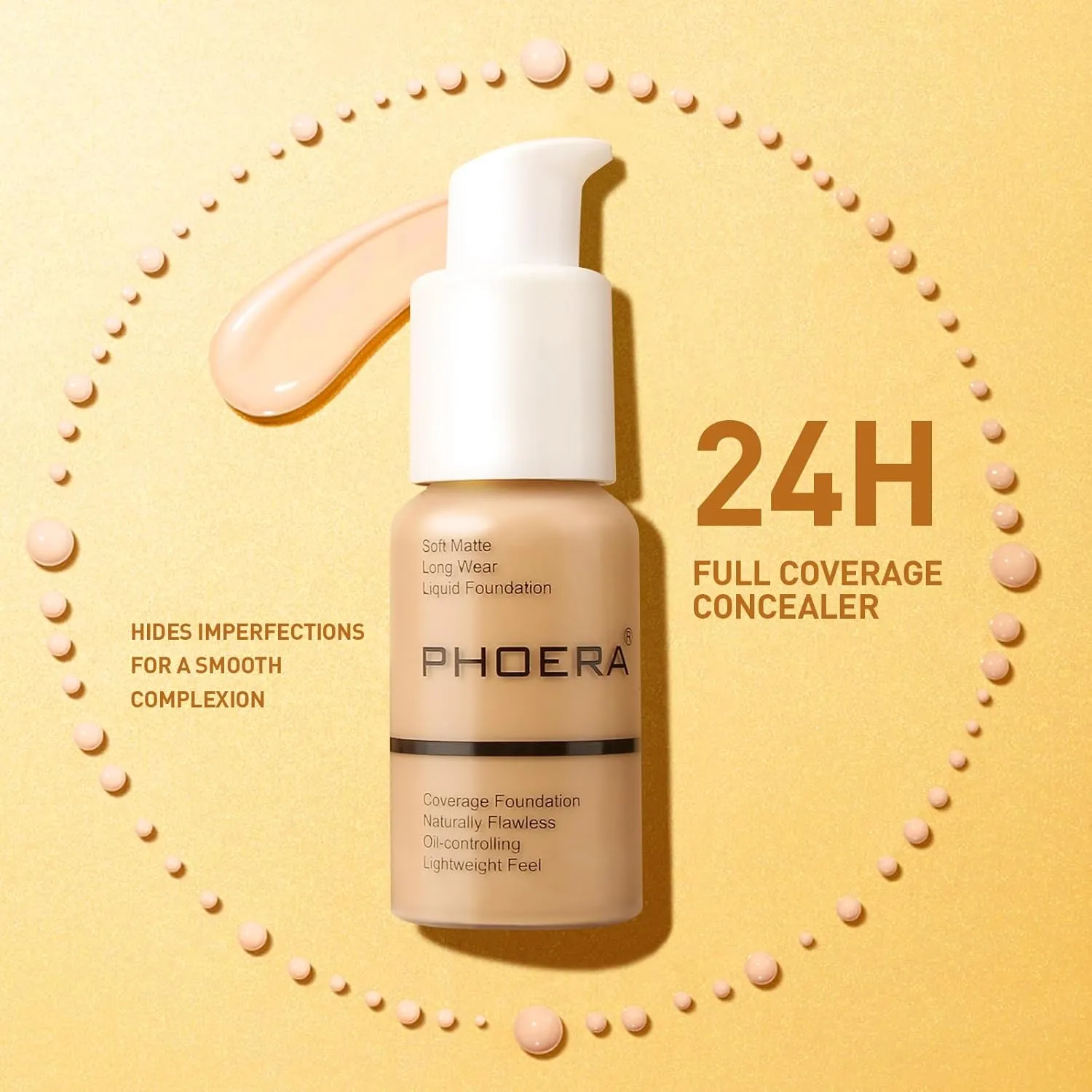 PHOERA Foundation Makeup, Flawless Soft Matte Oil Control Liquid Foundation, Full Coverage Mattle Oil-Control Concealer for Older Women, Great Choice For Gift (#101 Porcelain)
