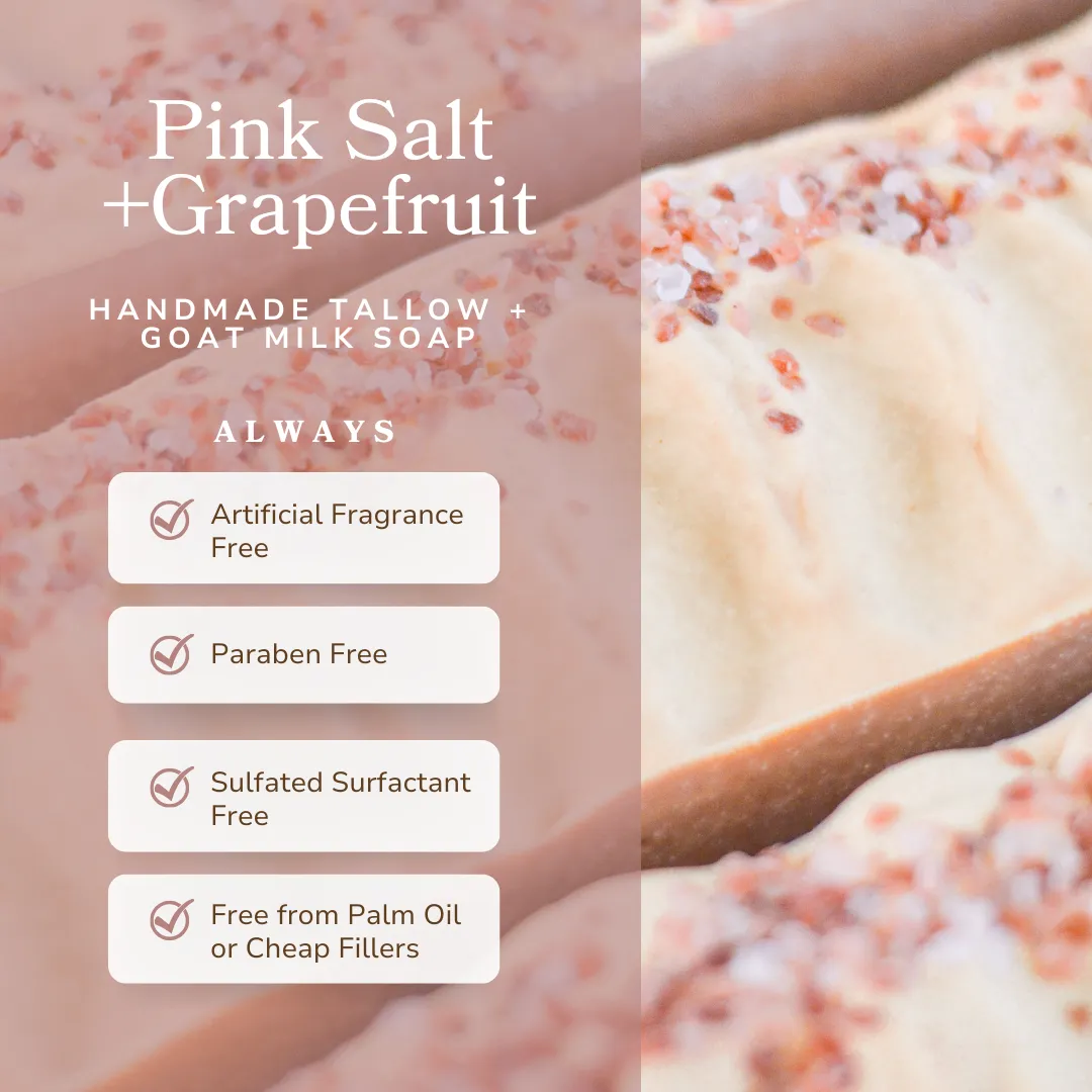 Pink Salt   Grapefruit Cleansing Bar Handmade Tallow and Goat Milk Soap Bar