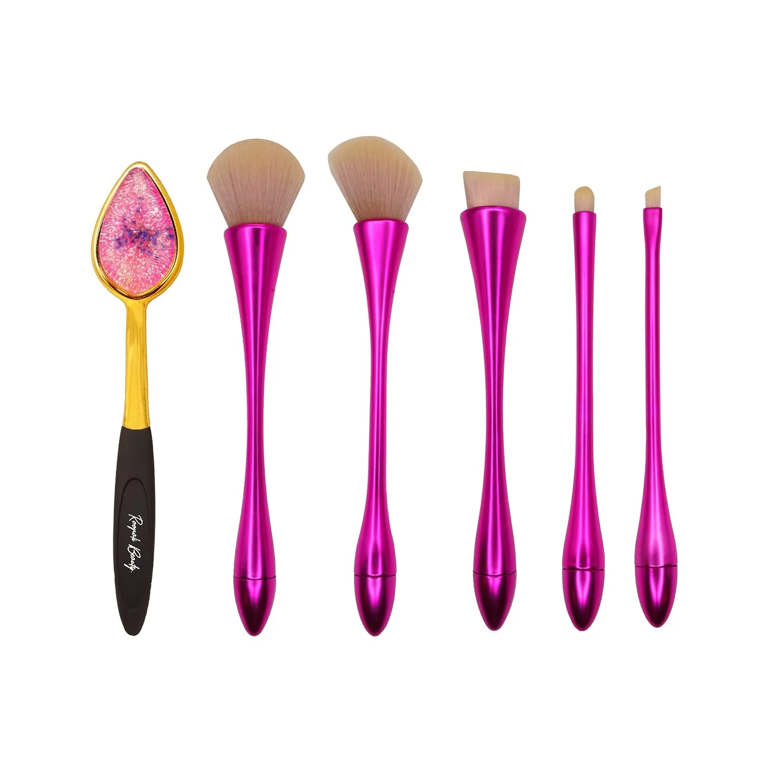 Professional Makeup Brush Set; 6 PC Flower Child DELUXE by Roopali Beauty Soft Silicone Pointed Applicator AND 5 Vegan Nylon Brushes - Compatible with Liquid, Cream or High-End Powder Cosmetics