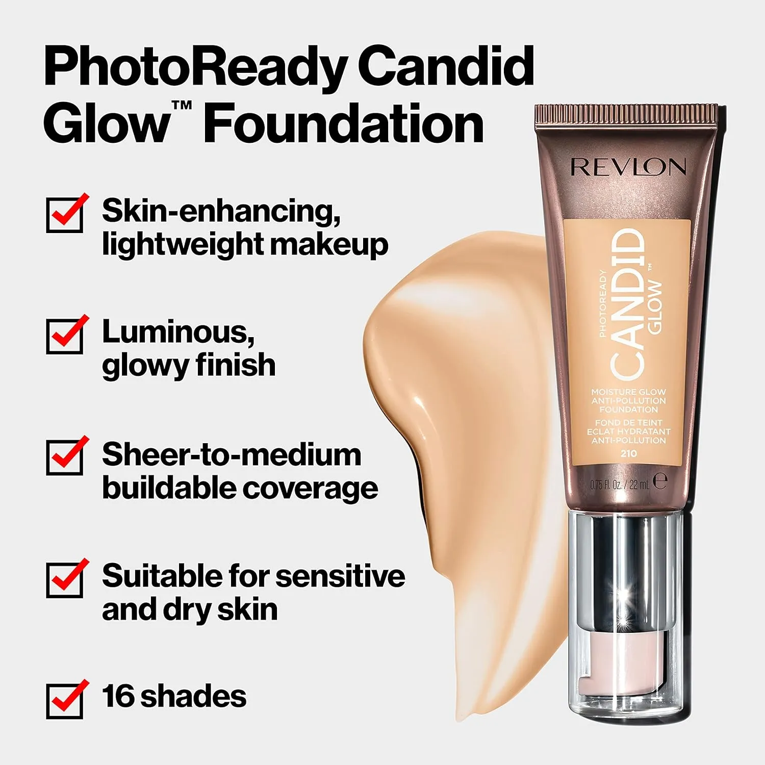 Revlon PhotoReady Candid Glow Moisture Glow Anti-Pollution Foundation with Vitamin E and Prickly Pear Oil, Anti-Blue Light Ingredients, without Parabens, Pthalates, and Fragrances, Tawny, 0.75 oz