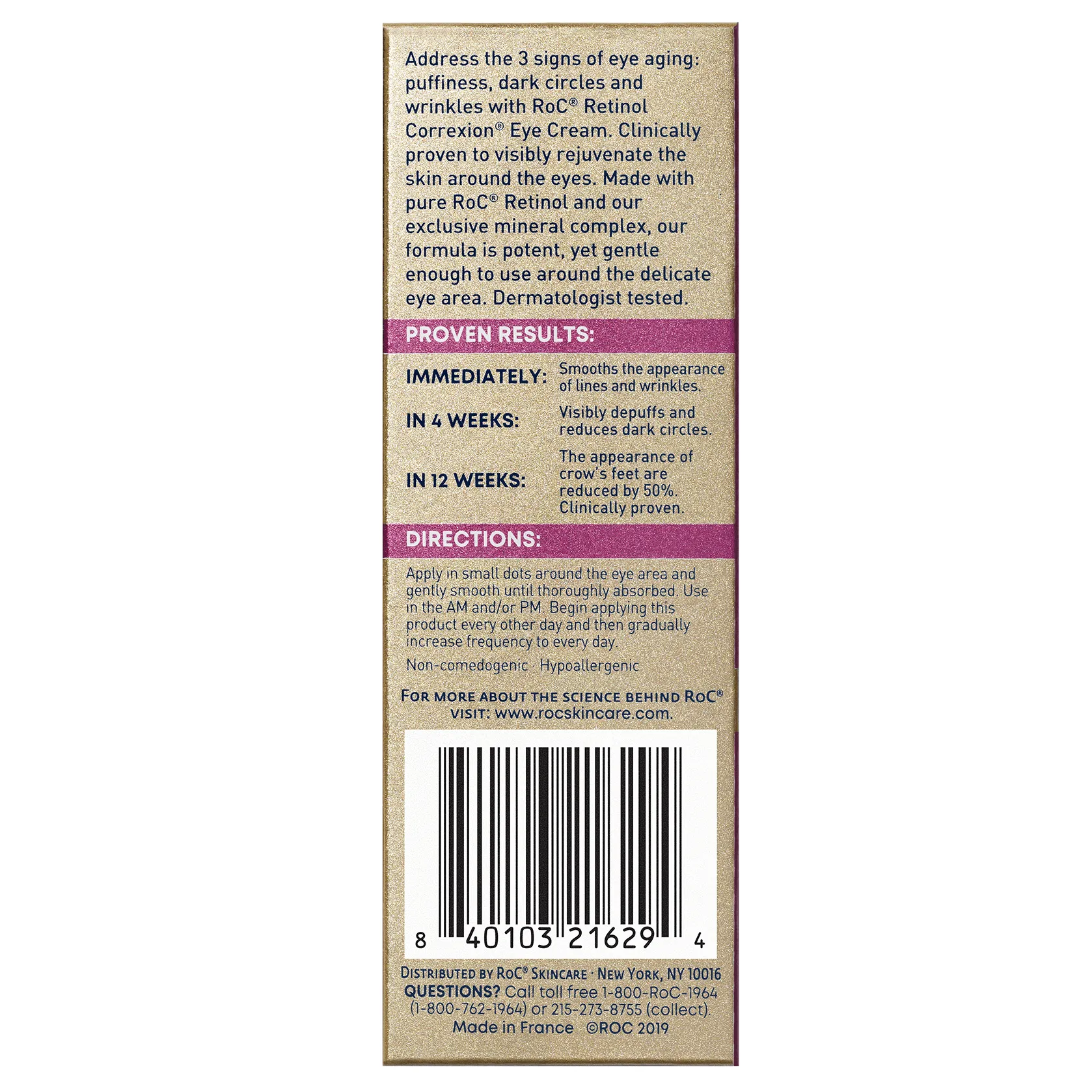 RoC Retinol Correxion Anti-Wrinkle   Firming Eye Cream for Dark Circles & Puffy Eyes, 0.5 oz
