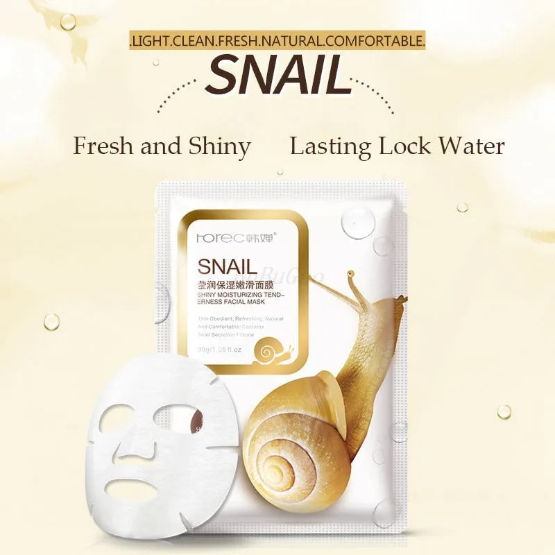 Rorec 1pcs Snail Essence Facial Mask Skin Care Face Mask Whitening Hydrating Moisturizing Mask korean Tender skin and soft skin