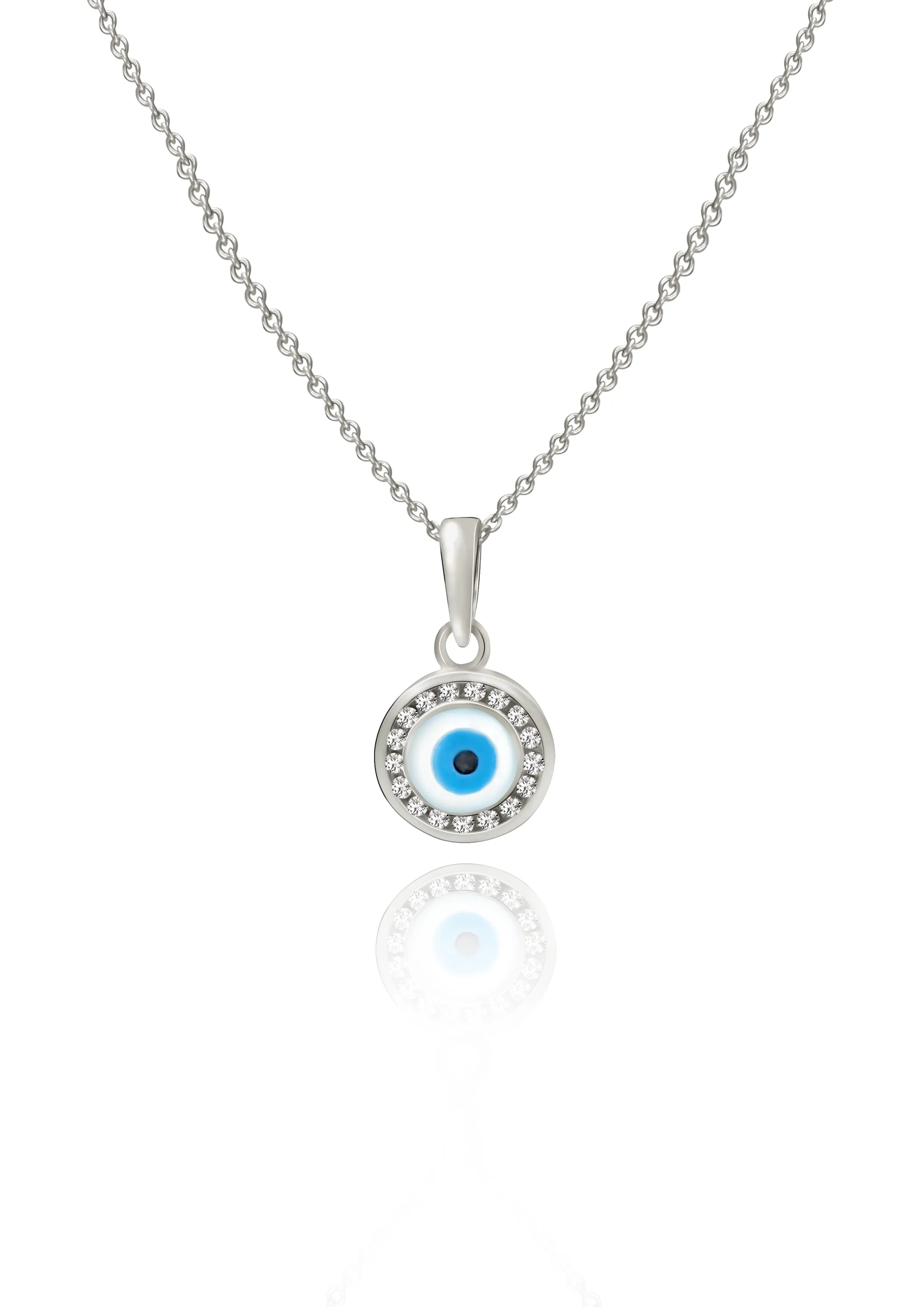 Silver Evil Eye Pendant with Link Chain