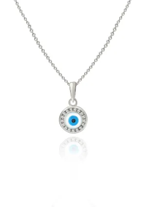 Silver Evil Eye Pendant with Link Chain