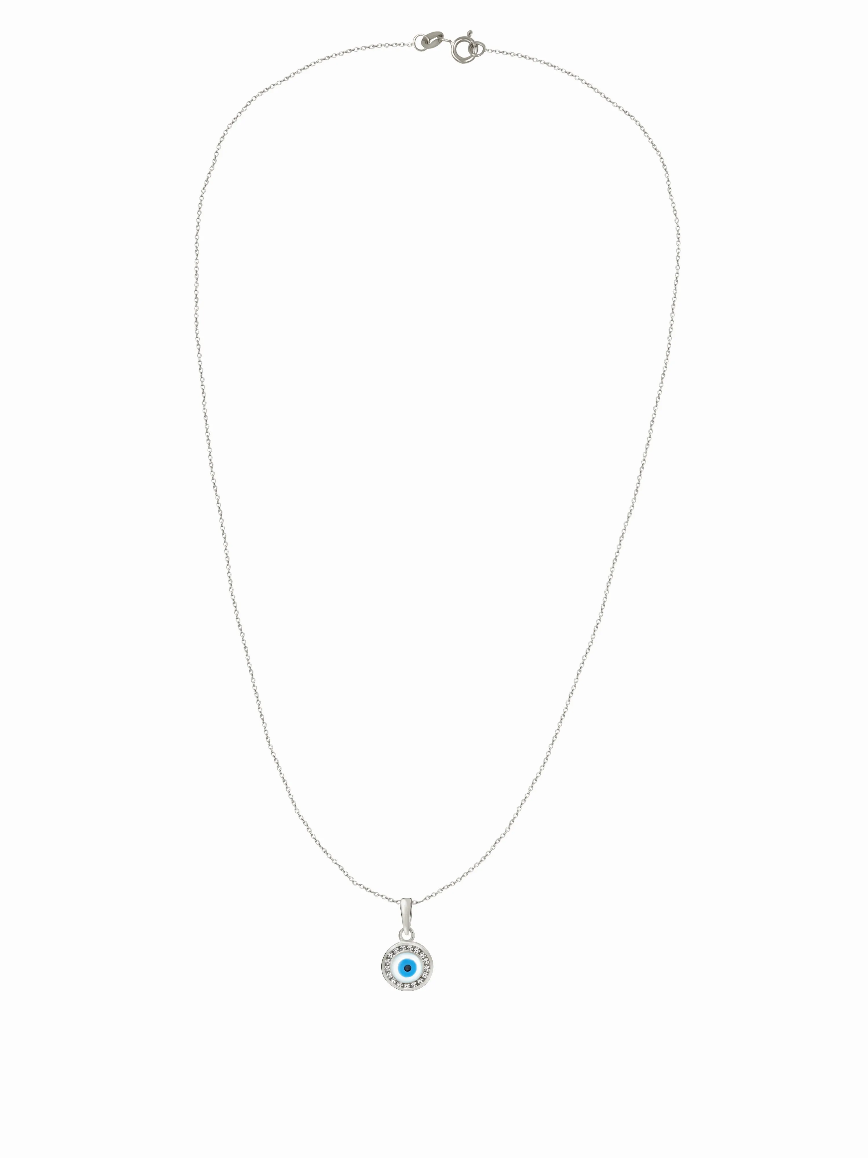 Silver Evil Eye Pendant with Link Chain