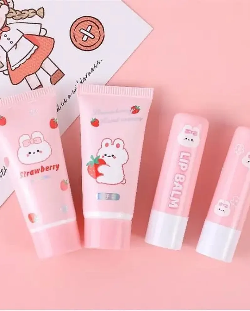 Strawberry Bunny Duck Moisturizing Set Moisturizing Lip Balm Hand Cream Set