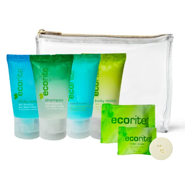 Travel Bath Toiletory Kit EcoRite 6 items count in Zipper Vinyl Bag Pack of 24's