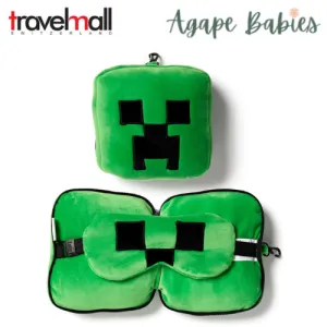 Travelmall Minecraft Creeper Shaped Plush Travel Pillow & Eye Mask Set