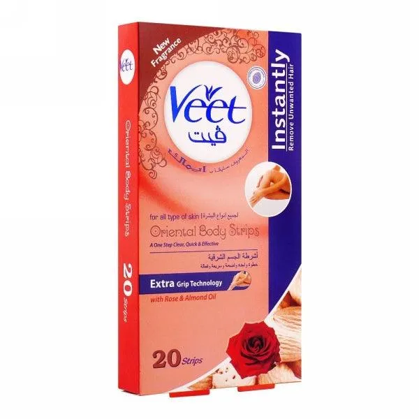 VEET BODY STRIPS WITH ROSE&ALMOND OIL 22PCS
