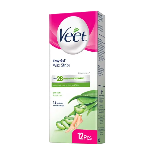 Veet Easy Gel Wax Strips for Body and Legs Dry Skin 12pcs