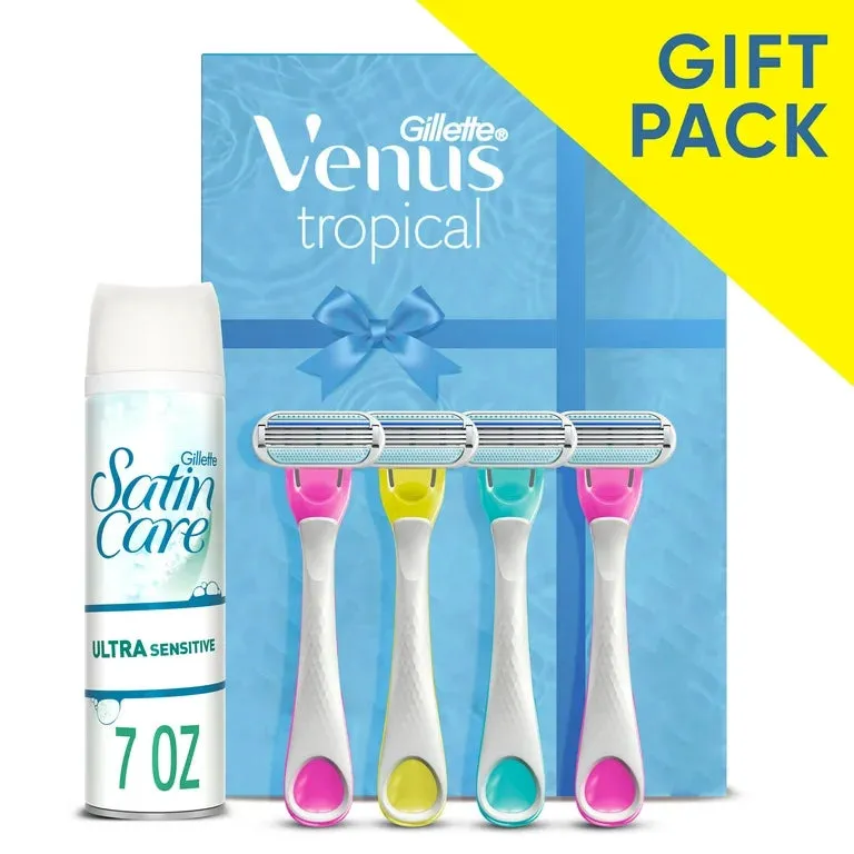 VENUS Gillette Venus Tropical Women's Disposable Razors, 4ct   Satin Care Ultra Sensitive Shave Gel