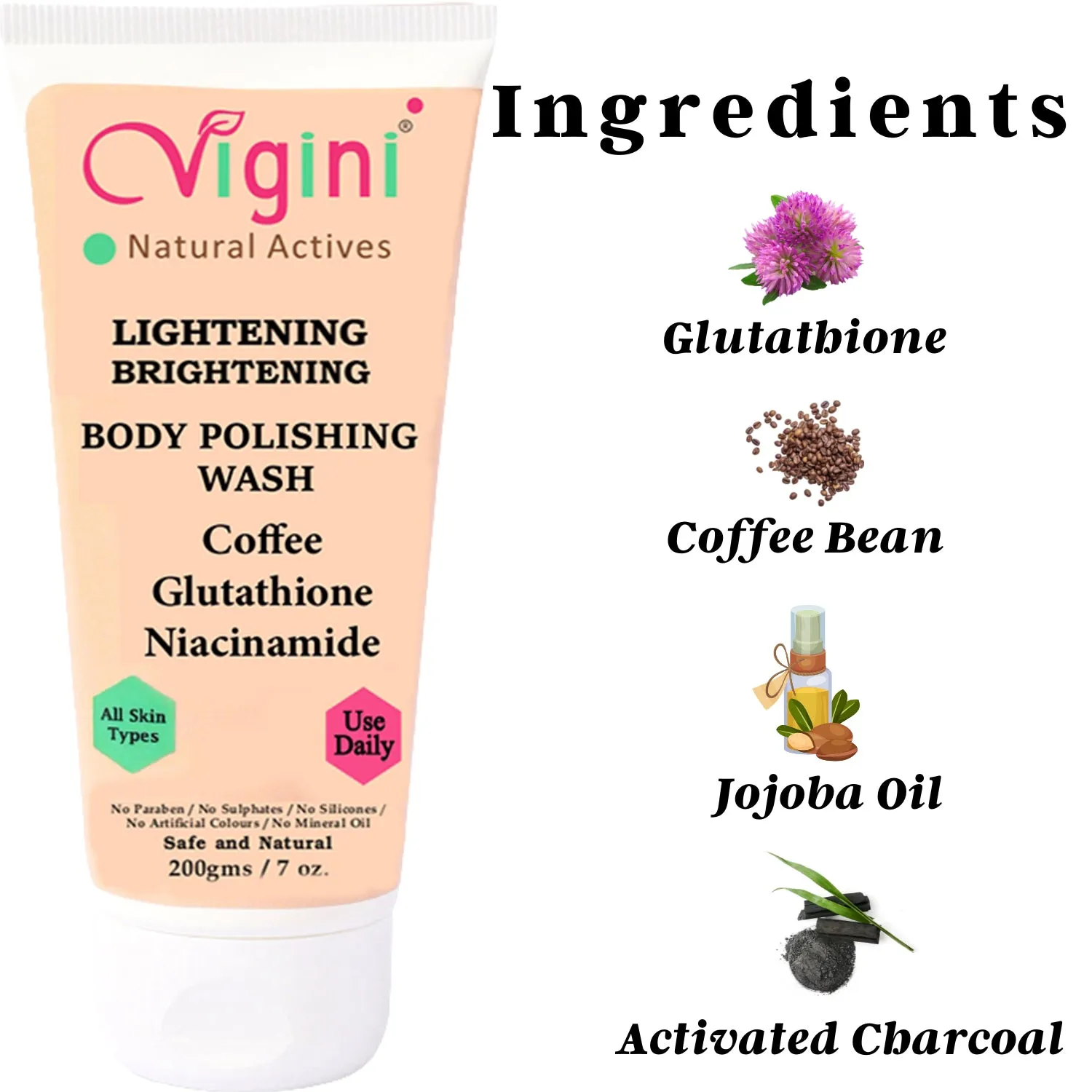 Vigini Skin Lightening Whitening Body Polishing D Tan Exfoliating Scrub Wash 200ml