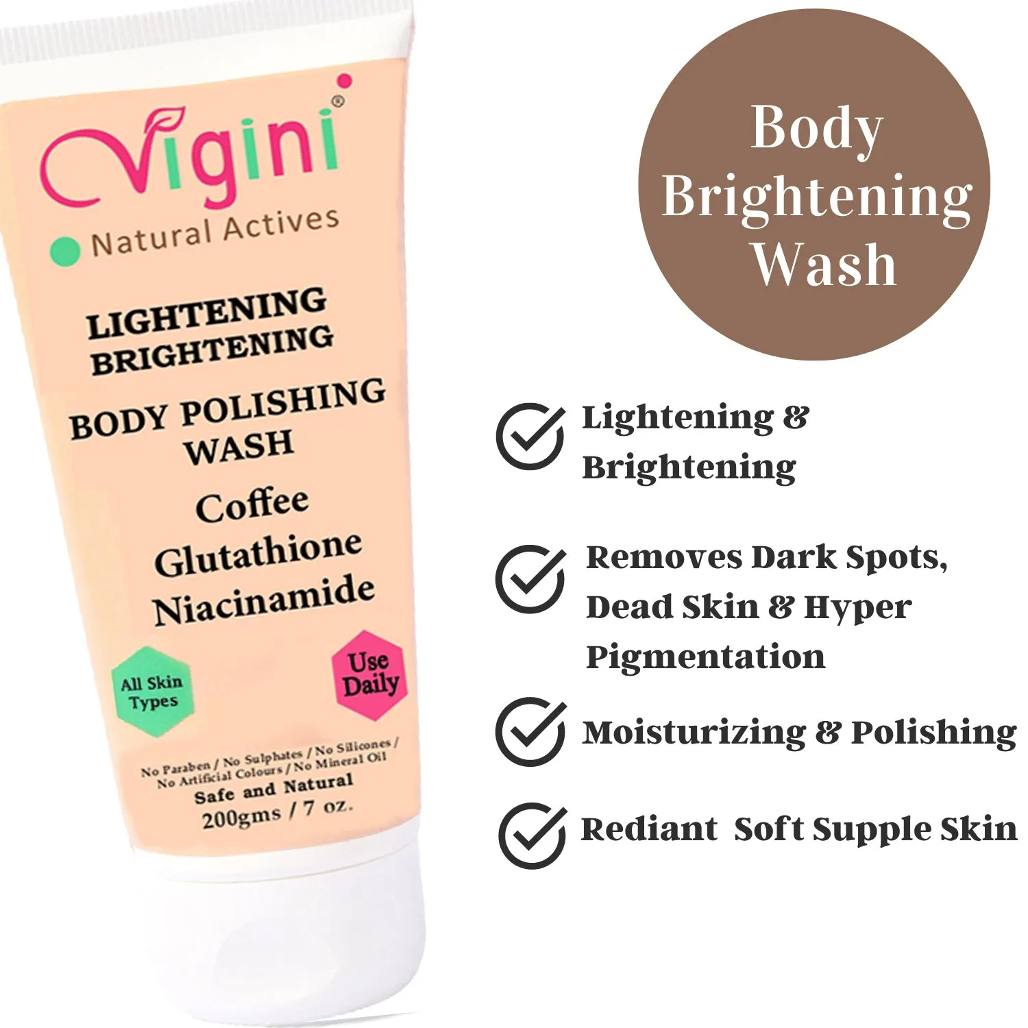 Vigini Skin Lightening Whitening Body Polishing D Tan Exfoliating Scrub Wash 200ml