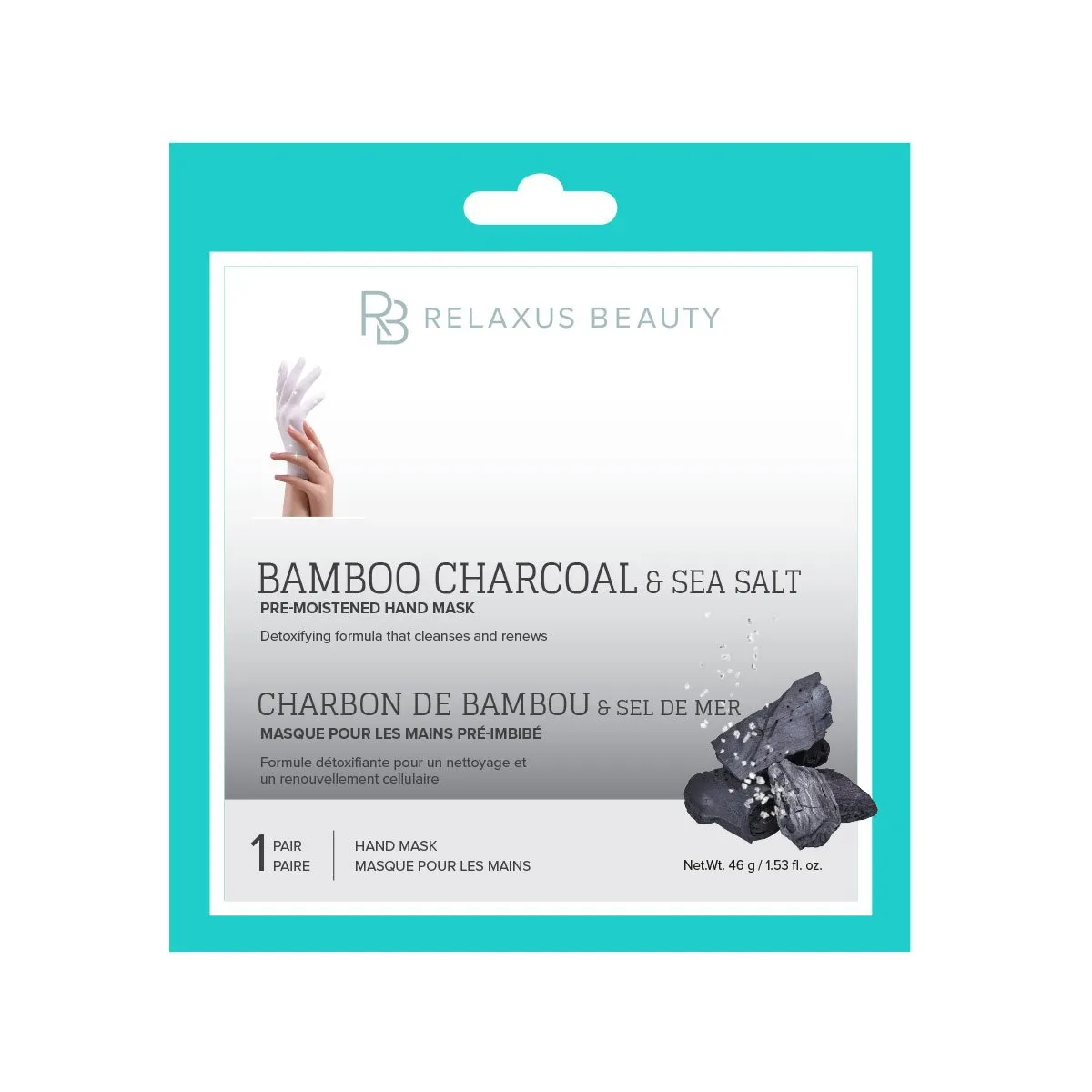 Wholesale Bamboo Charcoal, Sea Salt Hand Mask - Displayer of 12