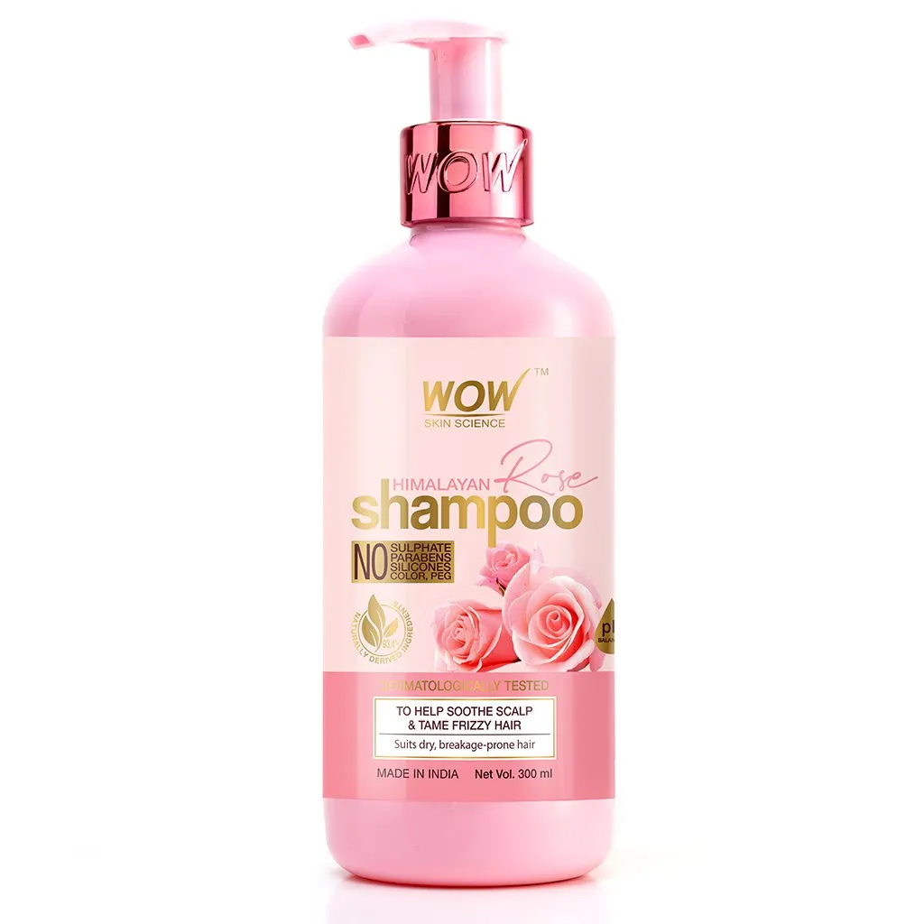 WOW Skin Science Himalayan Rose Shampoo with Rose Hydrosol, Coconut Oil, Almond Oil & Argan Oil - For Volumnising Hair, Anti Smelly Scalp - No Parabens, Sulphate, Silicones, Color & PEG - 300 ml